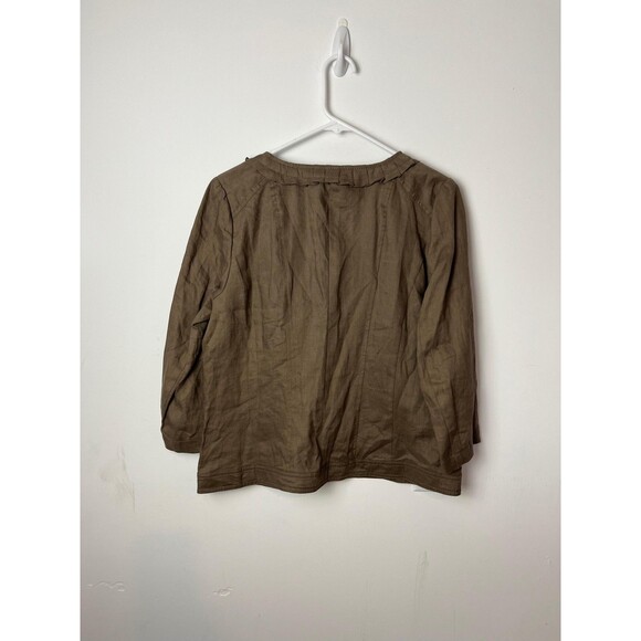 Ann Taylor LOFT Jacket Womens 12 Brown Linen Ruffle Trim Zip Front 3/4 Sleeve - Picture 5 of 7